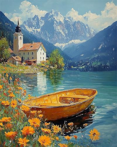 ZRIZQ Paint by Numbers Kit for Adults Beginner,Lake,16x20 | Full set with rich paints,wooden brushes,rolled canvas.Calming activity.Beginner friendly.Just open and paint. - color: 16"X20"Rolled Canvas-Landscape 17