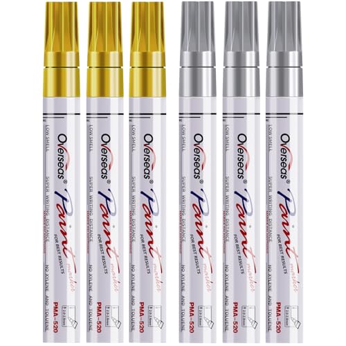 Overseas Gold and Silver Paint Pens, 6 Pack Oil Based Paint Markers