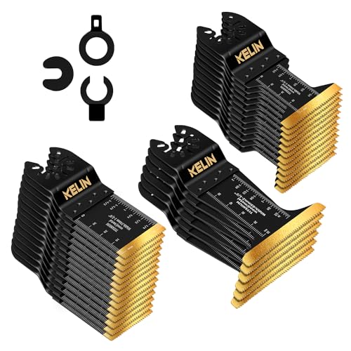 KELIN 32pcs Titanium Oscillating Tool Blades, Universal Multitool Blades | Oscillating Saw Blade for Hard Wood, Metal,Nails, Laminate Flooring, Multi Tool Blades Kits Fit Dewalt Bosch Milwaukee Ryobi - size: 32 PCS