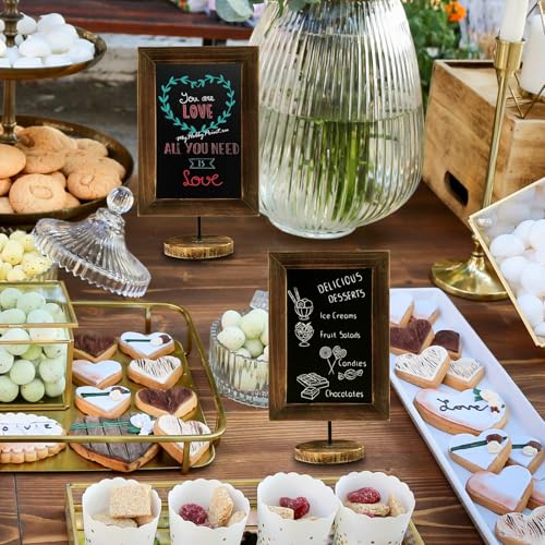 MyGift 12x7 Inch Framed Tabletop Chalkboard Signs with Stand Set of 2 | Reusable Writing Surface, Stable Easel Stand, Double Sided Display, Wedding Event Décor, Home Business Messaging - color: Burnt Wood, Set of 2