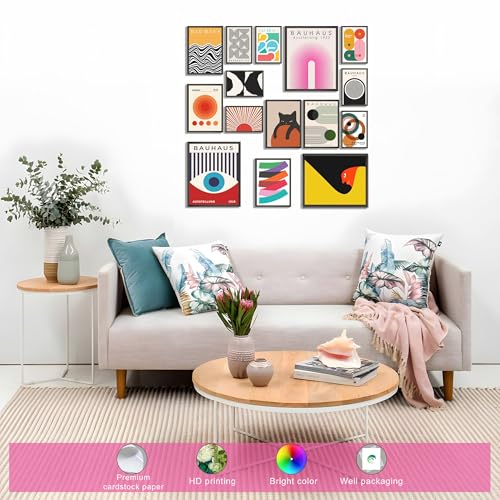 MAZUKO 15 Pcs Unframed Bauhaus Mid Century Art - Modern Boho Decor - color: Boho Eclectic 1