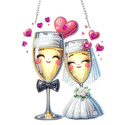 Valentine's Day Diamond Art Hanging Ornaments Kits for Adults, Diamond Painting Pendant Kits, DIY Acrylic 5D Special Shaped Crystal Gem Art Painting Ornament for Home Wall Decor Gift 8x8 Inch - color: AQ027