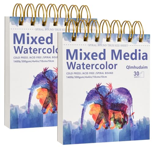 Qlmhudaim 2-Pack Mixed Media Sketchbook 4" x4”| 30 Sheets 140lb/300g - size: 4 x 4 Inches (2 pack)