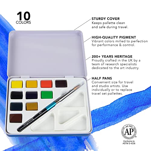 Daler-Rowney Mini Half Pan Travel Tin, 12 Piece Set, Colors May Vary - size: 12 Piece (Pack of 1), style: Tin Travel Set