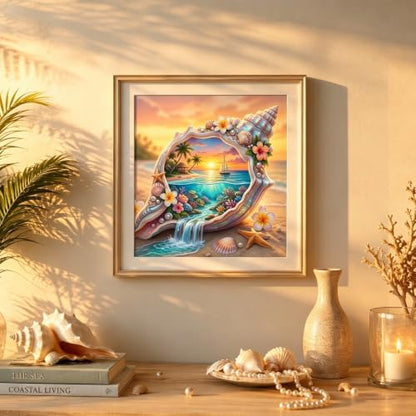 5D Seashell Beach Diamond Art kits for Adults Beginners 13.8x13.8 Inch - color: KM1179-1