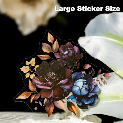 120 Pcs Gothic Floral PET Stickers for Scrapbooking | Blooming in the Dark Night theme with botanical motifs for junk journaling, collage, card making, and DIY crafts - color: Midnight Bloom