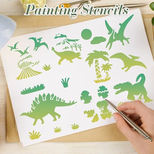 Dinosaur Stencils for Crafts Reusable 25Pcs Stencils(6X6 Inch) | DIY Art Painting Stencil Furniture Decor Kit for Wood Embroidery Wall Silk Screen Journaling - color: Dinosaur