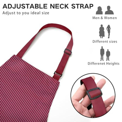BeLuyi Adjustable Bib Apron with 2 Pockets Chef Cooking Kitchen Restaurant Aprons for Women Men - color: Wine Pinstripes