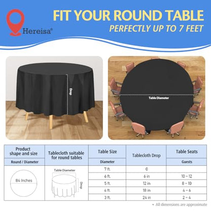 8-Pack Black Disposable Plastic Tablecloths Round 84 Inch Diameter - Heavy Duty Waterproof Party Table Covers for Weddings, Banquets & Events - color: Fa1 - Black, size: 8 PACK | Round | 84 Inch