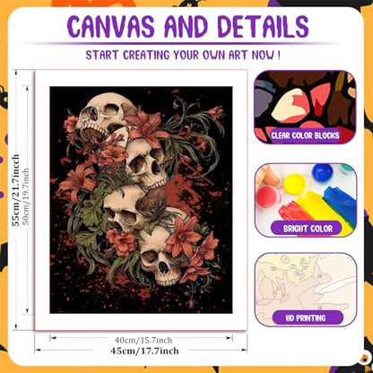 Paint by Numbers Kit for Adults, Paint by Numbers Kit for Adults 16x20 Inch - color: Three skulls