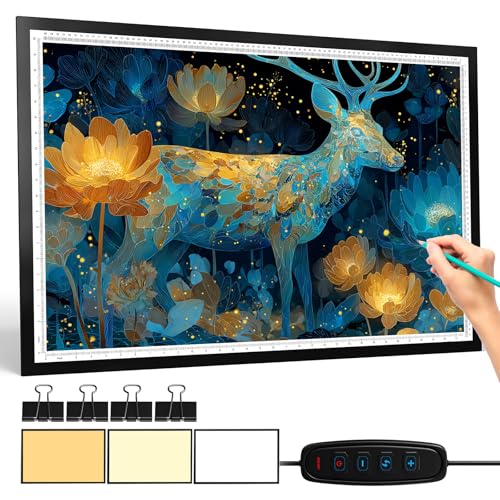 DEAR CARBON A2 Light Pad,LED Light Board for Diamond Painting,Tracing | 9000 Lux Bright Light,10 Brightness Levels,Independent Anti-Touch Controller,Ultra Thin Design,USB-C Connection - size: A2 3-Color