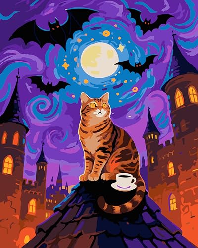 PSENIW Paint by Numbers Kit for Adults Beginners,Abstract Cat 16x20 inches | Animal Digital Painting For Home Wall Decoration And Gifts,Abstract Cat Frameless Beginner DIY Acrylic Watercolor - color: Green