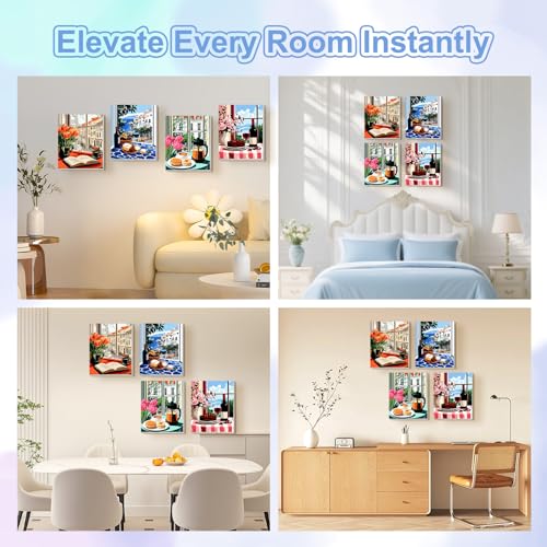 TOSTOG Coastal Breakfast Scenes 4 Pack Framed Canvas Paint by Numbers Art Kit for Adults and Kids, Beginner Acrylic Oil Painting Supplies with Wooden Frame for Home Wall Decor 20 * 25 cm/8 * 10 in - color: Coastal Breakfast Scenes