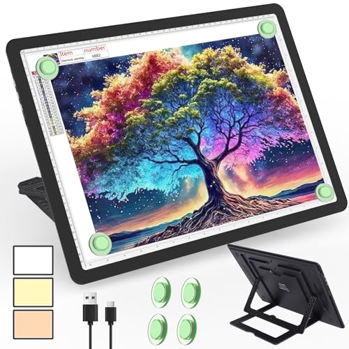 Phylosal Rechargeable A3 LED Light Pad with Built-in Stand, Magnetic Tracing Light Box for Drawing, Diamond Art Light Board with Side Button, Super Bright Light Table for Diamond Painting, Sketching - color: Black, size: A3