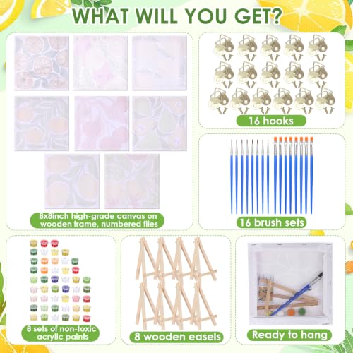RoundFunny 8 Set Paint by Numbers Drawing Kit for Adults,Summer Fruit | 8x8 in. Mini Simple Painting Canvas Wooden Frame Easel Acrylic Paint Brush Funny Number Drawing Kit for Gift Wall Home Decor - style: Summer Fruit