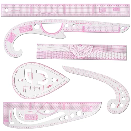 KISEER 6 Pcs Clear Metric Sewing Ruler Set French Curve Pattern Making Ruler Kit for Knitting Tailors Crafting Dress Designers Sewing Beginner Supplies - size: 6 Pcs - Standard