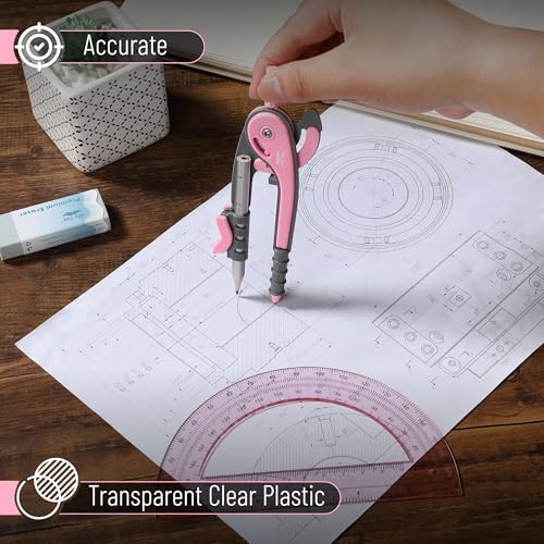 Mr. Pen- Geometry Compass and Protractor Set, 6 Inch Compass - color: Rogue Pink, size: 1 Set