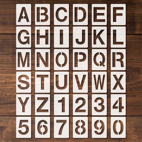 Letter Stencils 36pcs 2 Inch Number Alphabet Reusable Plastic TemplatesCraft Stencil Paint Template Signs for Road, Wall, Wood, Mailbox（2in） - size: 2in