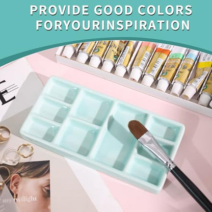 Porcelain Watercolor Palette - 10 Well Ceramic Artist Paint Palette with Mixing Tray for Painting and Craft Projects（Green） - color: Green