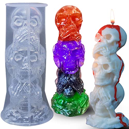 Halloween Skull Candle Mold, Don't Say/Listen/Look Skull Mold | 3D Skull Silicone Molds for Epoxy Resin Casting, Skeleton Head Handmade Soap Aromatherapy Candle or DIY Art Craft Home Decor - color: 1PCS Skull Pillar Candle Mold