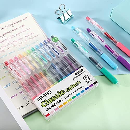 AIHAO Drawing Gel Ink Pens, Colored Gel Pens Fine Point, 0.5mm, 12 Pack, Assorted Color For Journaling, Adult Coloring, Notetaking, School, Office & Home Use - size: 12 Count (Pack of 1)