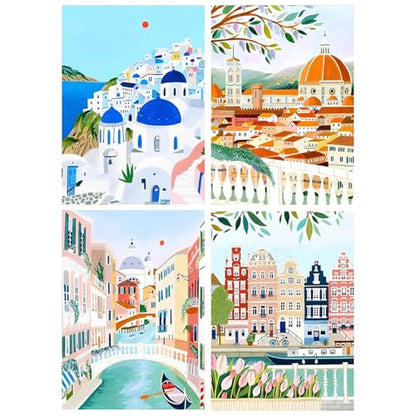 Yeaqee 4 Pcs Diamond Art Kits for Adults Gem Painting Kit DIY Jewel Diamond Art for Beginners Aesthetic Room Crafts Cute Painting Pictures 5d Craft Wall Decor for Home 10 x 11.8''(Scenery) - style: Scenery