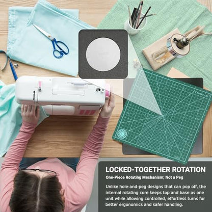 Rotating Self Healing Cutting Mat 8x8 (7" Grid), for Quilting | Great for Scrapbooking, Quilting and Paper Crafts. Smooth, Non-detachable Rotation, Warp-Proof & Odorless, EN 71-3 Certified.