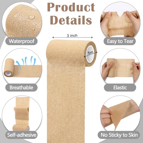 Treela 64 Pack 2" X 5 Yards Self Adhesive Bandage Wrap Beige | Cohesive Flexible Wrap for Wrist Ankle Fingers, Breathable Sports Tape, Self Adherent Rolls for Pets Vet, Coban Style - color: Beige, size: 4 Inch X 5 Yard