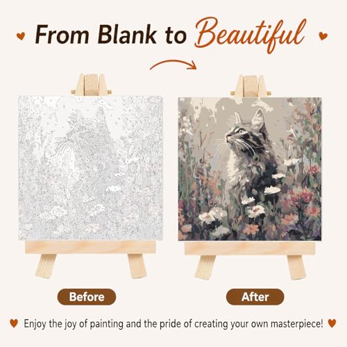 AUKELHJ Framed Paint by Numbers Kit for Adults, Cat, 10x10 inch - color: 04-Cat