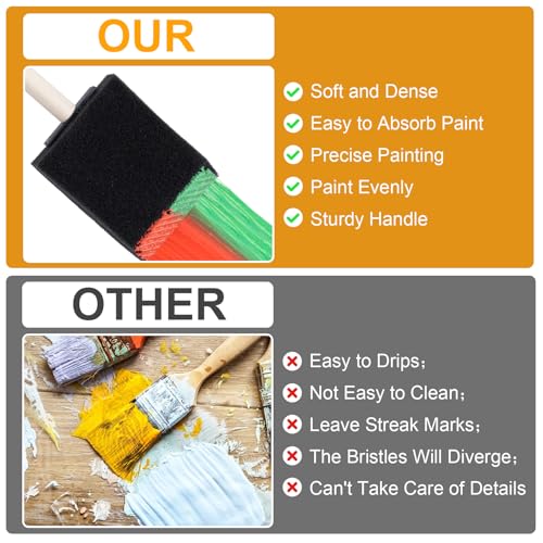 HINZIC 5 Pcs 1" Foam Paint Brushes, Wood Handle Sponge Brushes, Black - color: Black-1inch,5pcs