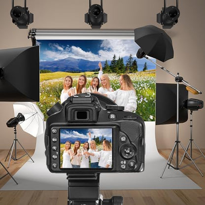 7x5ft Vinyl Summer Landscape Backdrops for Photography Background Blooming Flower Mountain Landscape Grass Field Vacation Holiday Party Backdrop Children Adults Portraits Photo Studio - size: 7x5ft