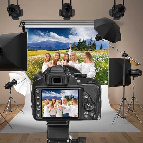 20x10ft Vinyl Summer Landscape Backdrops for Photography Background Blooming Flower Mountain Landscape Grass Field Vacation Holiday Party Backdrop Children Adults Portraits Photo Studio - size: 20x10ft