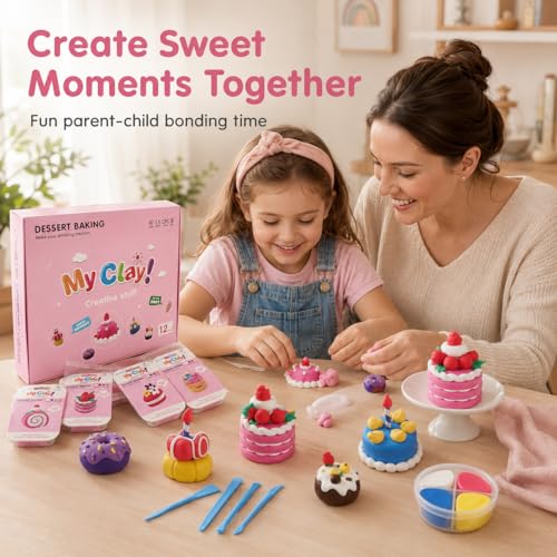 Air Dry Clay Kit for Kids, 12 Dessert Baking Modeling Clay for Kids, DIY Model Magic Clay with Tools and Tutorials, Soft&Non-Sticky, Safe&Non-Toxic Magic Clays,Creatible Art Crafts Toys Gifts - color: 12 Packs Desserts Dream Kit