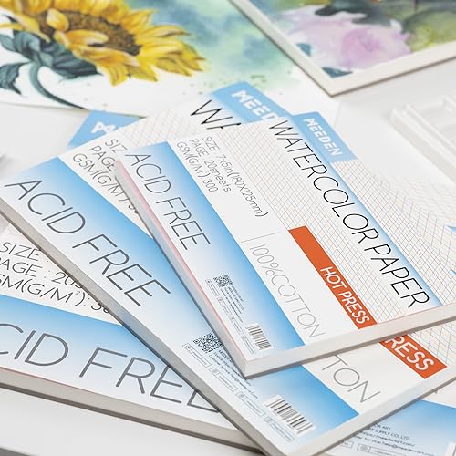 MEEDEN Cotton Watercolor Paper Block: 5" x 7" Hot Pressed of 20 Sheets - color: Hot Press, size: 5×7"