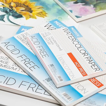 MEEDEN Cotton Watercolor Paper Block: 5" x 7" Hot Pressed of 20 Sheets - color: Hot Press, size: 5×7"