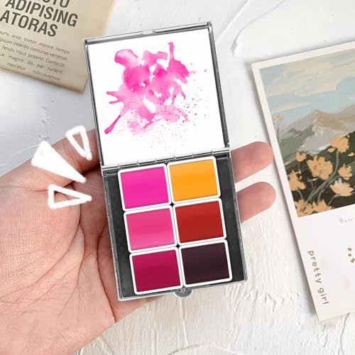 Mini Portable 6-Color Solid Watercolor Paint Set for Adults & Artists, High Tinting Strength Travel Art Kit for Beginners and Professionals, Half Pans (Each Capacity Approx 1.5ml).Red Pink - color: Solid Watercolor-red Pink