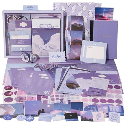 JOYCHOIC 348 Pcs Scrapbook Kit, Moonlight Junk Journal Supplies, Purple Journaling and Scrapbooking Materials, Large Aesthetic Collection for Women, Stationery DIY Arts Craft, Adults Daily - color: Moonlight