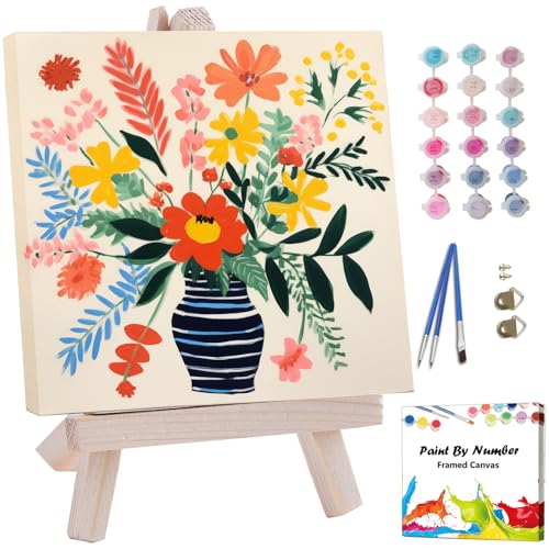 Artunion Framed Paint by Numbers Kit for Adults Beginners & Kids Ages 8-12,Watercolor Flowers Paint by Number with Frame, Floral Abstract Paint by Numbers Kit on Canvas 10 * 10 Inch Without Easel - color: ZXT-239-F