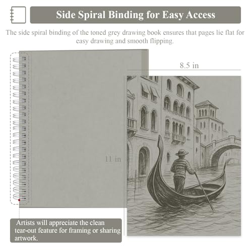 SuFly Toned Gray Sketchbook 8.5" x 11" - 60 Sheets Spiral Bound Artist Drawing Pad, 85lb/130gsm Toned Gray Paper for Graphite, Charcoal, Colored Pencils and Gel Pens. - color: Toned Gray, size: 8.5-x-11-inch:1 Pack