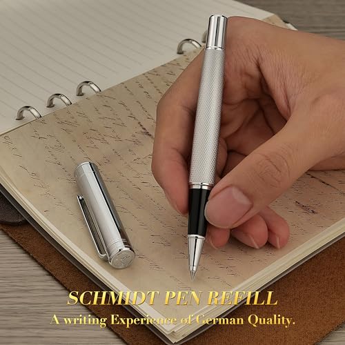 MCNTEIK Silver Rollerball Pen, Stunning Luxury Pen with Mesh Texture Design, Bright Silver Chrome Finish, Schmidt refill, Nice Gift Set for Men & Women, Executive, Office, Graduation, Fancy Pens - color: Silver
