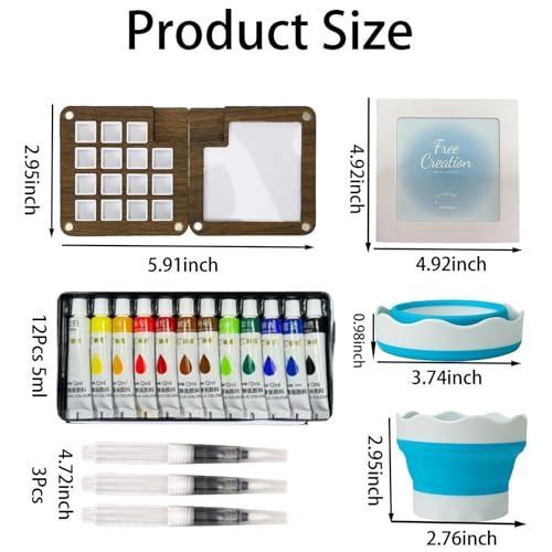 Mini Watercolor Paint Set with 15 Grid Travel Portable Palette Pocket Artists Wooden Gird Paint Box for Kids Painters Students