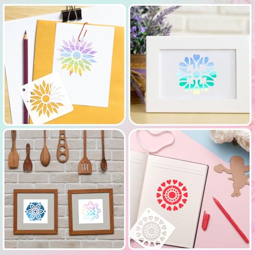 JULMELON 20Pcs Mandala Stencils 3 Inch, Reusable for Rock Wood Painting | Plastic Reusable, for DIY Art Projects Fabric Canvas Wall, Mandala Rock Painting Stencils - style: Mandala Stencils