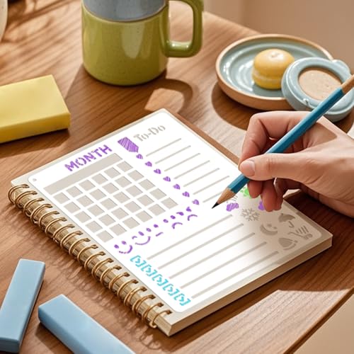 8 PCS Scrapbook Stencils, Planner Stencils for Junk Journal Notebook Diary Scrapbook DIY Drawing Template Journal Stencil 5.5x6.3 Inch - style: Scrapbook Template