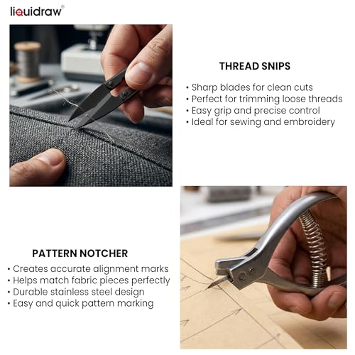Liquidraw 7 Piece Sewing & Dressmaking Set | Pattern Maker Ruler, Pattern Notcher, Tracing Wheel, Thread Cutter, Seam Ripper, Measuring Tape & Armhole Curve | Professional, Beginner & Hobby Use - style: Pattern Maker Set of 7