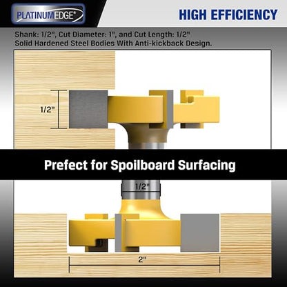 PLATINUMEDGE Spoilboard Surfacing Router Bit, 1/2-Inch Shank 2-Inch Cutting Diameter, Slab Flattening Router Bit Planing Wood Planer Bit (Carbide) (Pack of 2) - size: 1 Piece - 1/2 Inch Shank (Pack of 2)