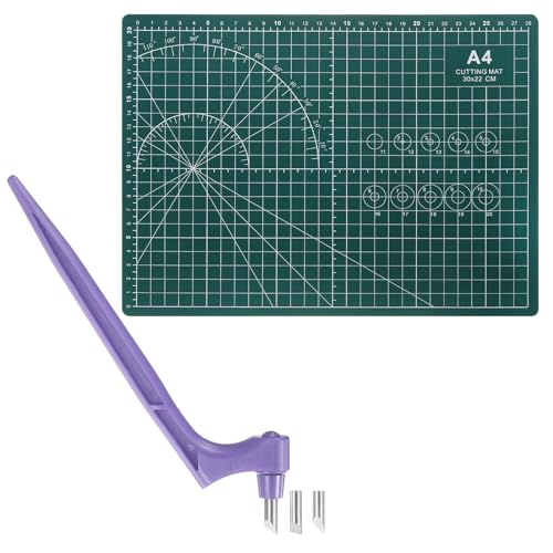 HARFINGTON Craft Cutting Tools 15/30/45 Degree Blades 360 Degree Rotating Blade Stainless Steel Cutter Pen Knife with Mat for DIY Crafts Stencils Scrapbooks, Purple - color: Purple