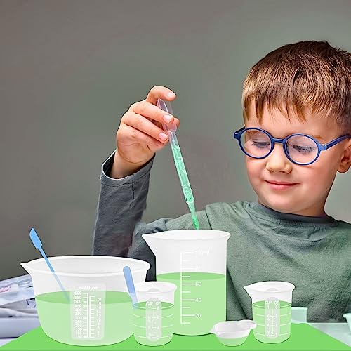 Silicone Measuring Cups Kit for Resin, Epoxy Supplies Set with 600ml, 250ml & 100ml Silicone Cups, Reusable Resin Supplies Cups with Silicone Mat, Stir Sticks, Mixing Cups for Molds Arts, Crafts - size: 600ML+250ML+100ML