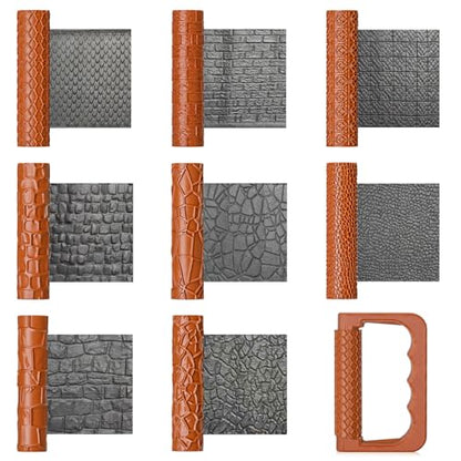 Leriton 9 Pcs Clay Texture Roller Set with Handle, 8-Pattern 3D-Printed Miniature Texture Rollers for Clay, Miniatures, Tabletop, Pottery (Terrain) - style: Terrain