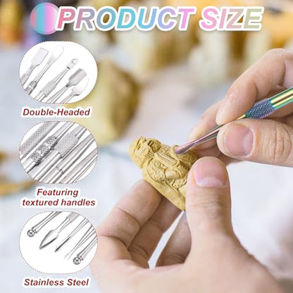 MECCANIXITY 5 Pcs Wax Carving Tools Stainless Steel Wax Carving Sculpting Tools with Portable Metal Case for Modeling Shaping, Silver Tone - color: Silver Tone