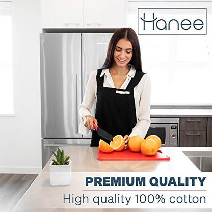 Cotton Aprons for Women and Men | Cross-Back Apron with Pockets - color: Black